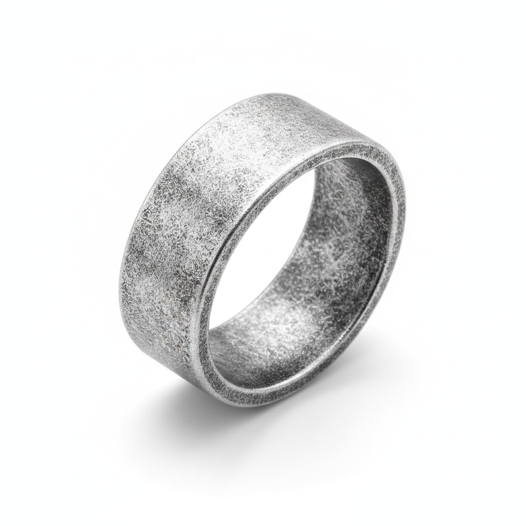 vintage retro Silver ring with a textured surface on a white background