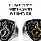 Two dragon-themed rings with size and weight information displayed.