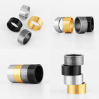 Set of metal rings in various colours on a white background