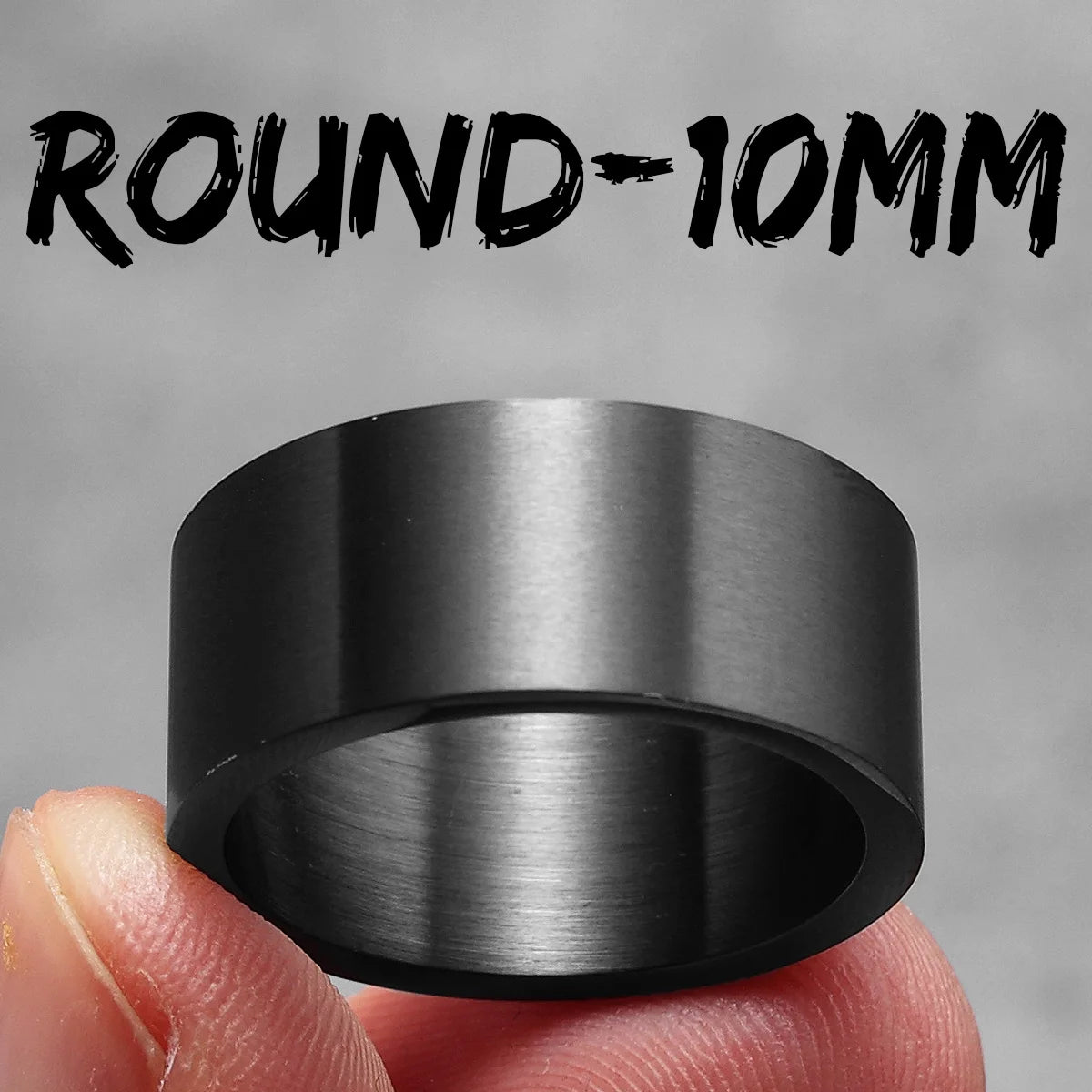 Black round ring with 'ROUND-10MM' text on a grey background