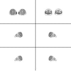 Set of silver earrings displayed in a grid on a white background