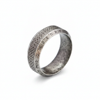 Silver ring with intricate Norse Viking design on a white background
