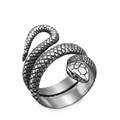 Silver snake-shaped ring on a white background