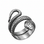 Silver snake-shaped ring on a white background